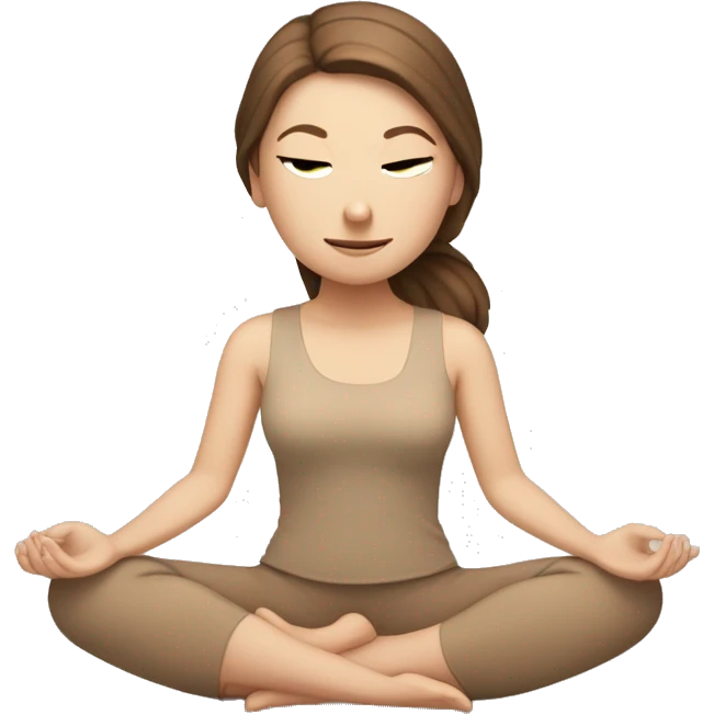 White Girl with brown hair doing padmasana in beige tones  emoji