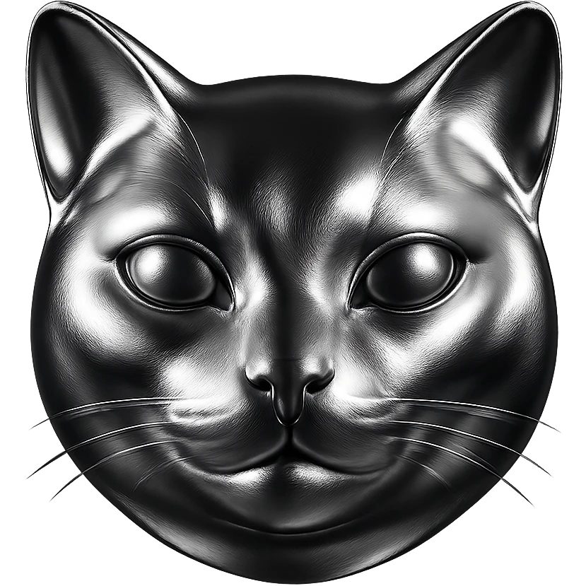 cat head with glossy chrome texture, dramatic lighting, ultra-reflective emoji