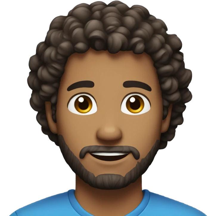 Very handsome man with curly hair and blue eyes and a stubble beard emoji
