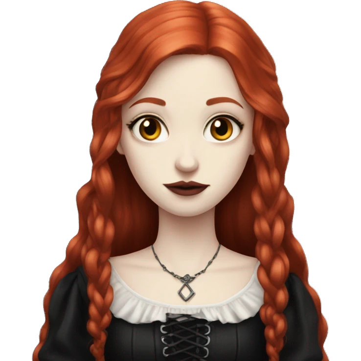 pale skinned girl with long red hair in gothic outfit emoji