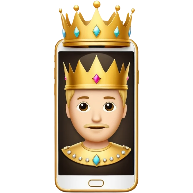 gold premium smart phone, king crown, apps on screen, no memoji emoji