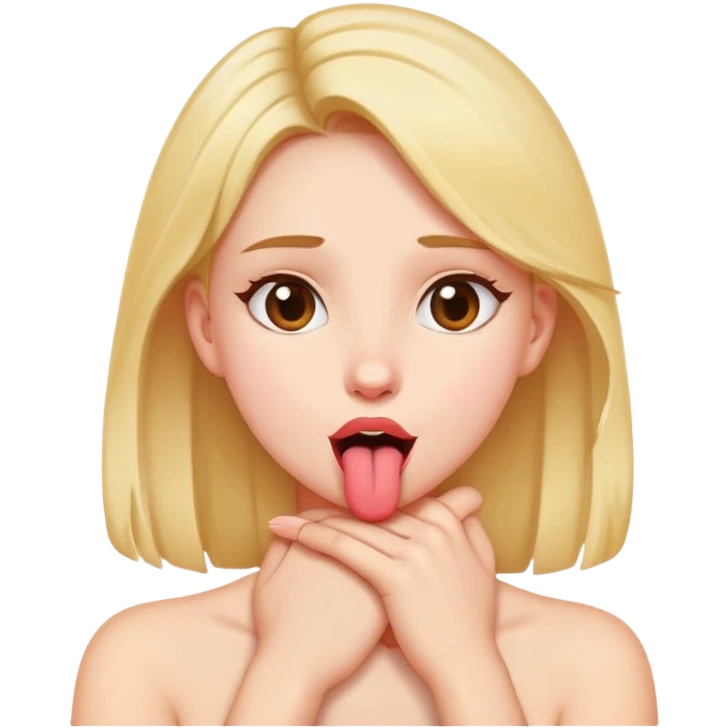 A girl with hands crossed on her neck and tongue out emoji