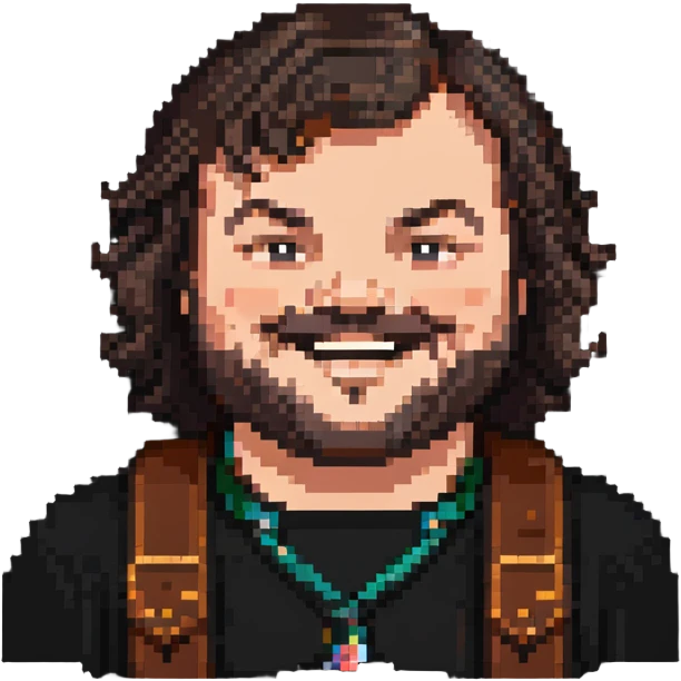 portrait of Jack Black smiling emoji