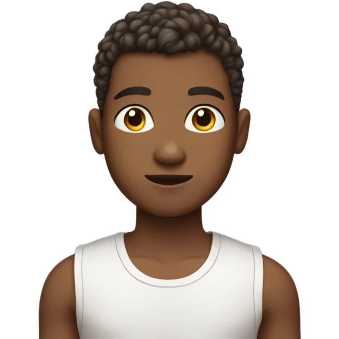 Boy with shaved hair on the sides and curly hair on top, dark brown eyes, wearing tank top emoji