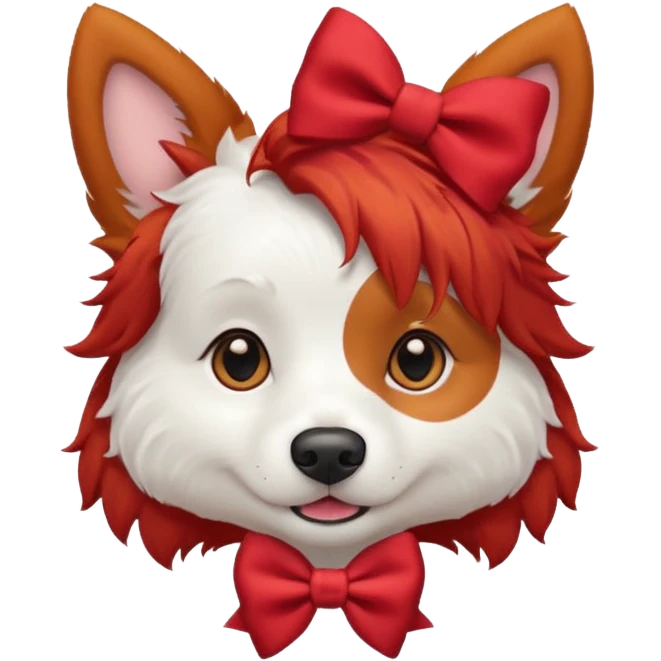 very red haired white dog with a bow on hair emoji