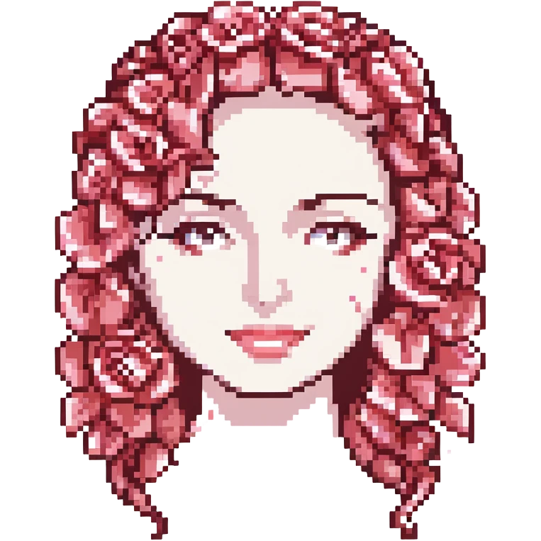 Wink face with rose petals as hair emoji