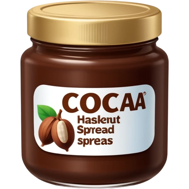 small jar of cocoa hazelnut spread transparent or semi-transparent rich creamy chocolate spread inside deep brown glossy simple lid blank label optional 3D-rendered minimal no faces transparent background emoji