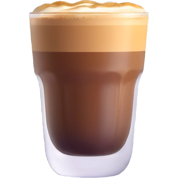 Small Gibraltar glass with cortado espresso, light brown color on top (NOT WHITE), deepening to darker brown at bottom, smooth surface, no froth or swirl emoji