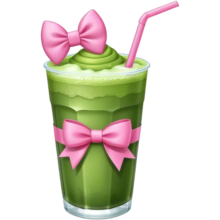 a matcha with ice and a pink bow on the str emoji