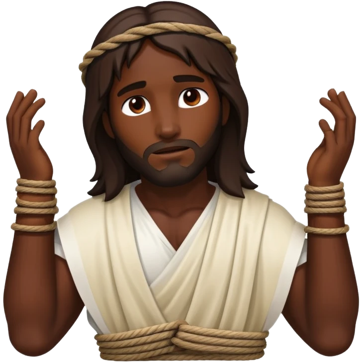 Dark skin christ Jesus injured with ropes around wrist emoji