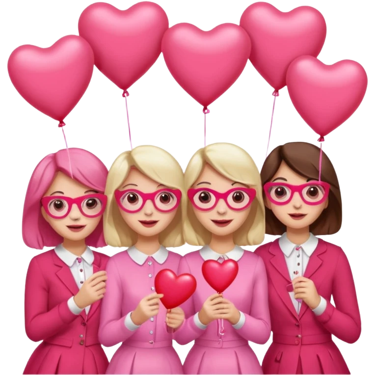 galentines party : change their outfits in red and pink, add pink heart balloons and pink glasses in their hands emoji