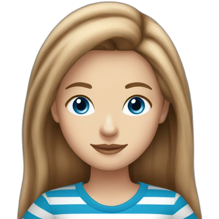long light brown hair woman blue eyes black stripy t-shirt emoji