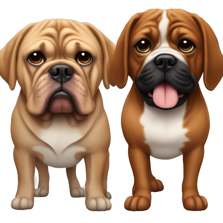 Make me an Emoji with two dogue de Bordeaux ohne with Black mask and the other with normal mask and the line Happy Birthday Sandra emoji