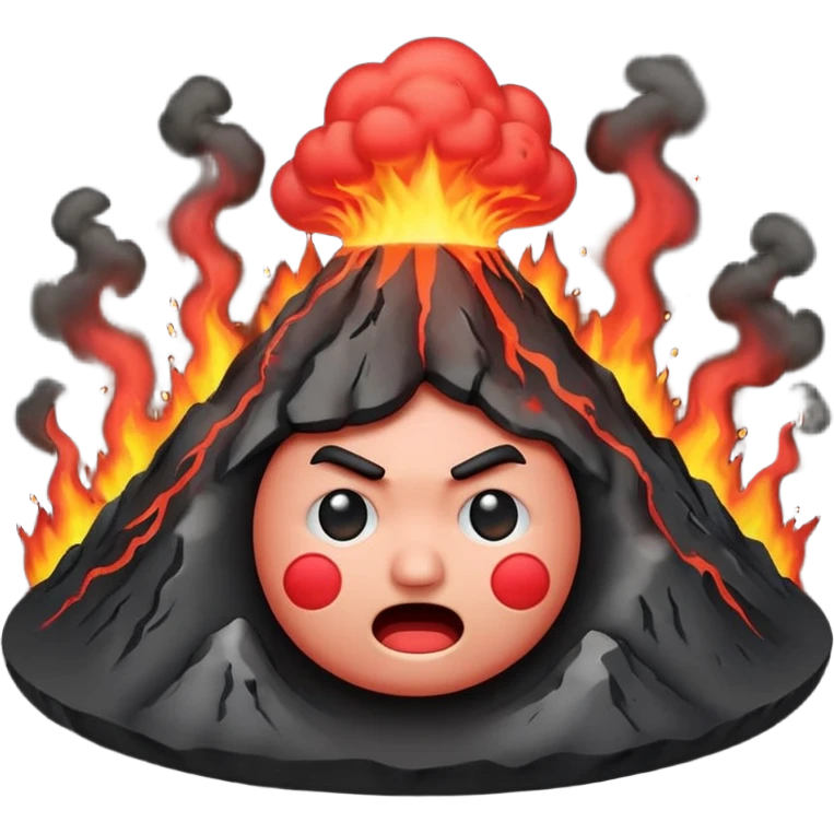 can i have an image of an red faced emoji with a small vocano th the top of its head erupting emoji