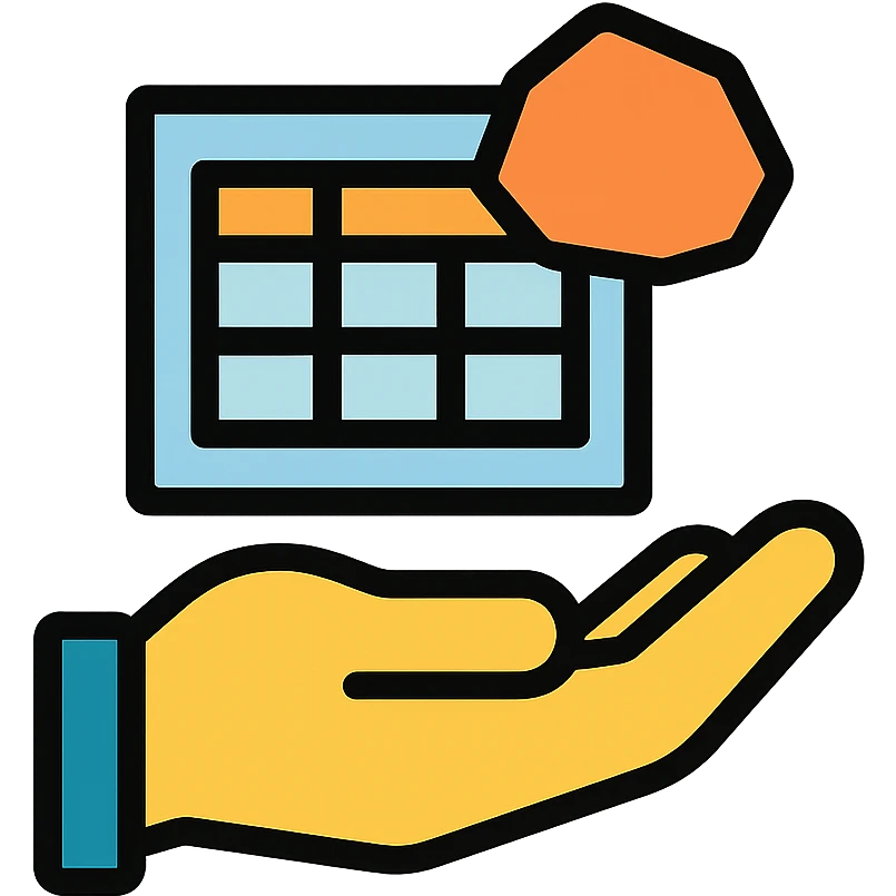 spreadsheet with a rock on hand symbol emoji