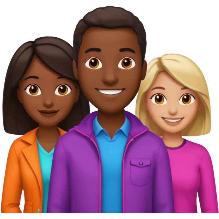 Black man with   with two women one black one Chinese  emoji