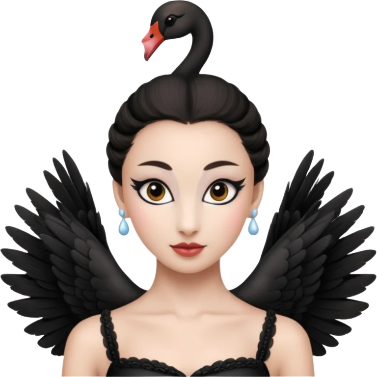 Make black swan ballerina ( with heathers on her ears ) emojis only the head emoji