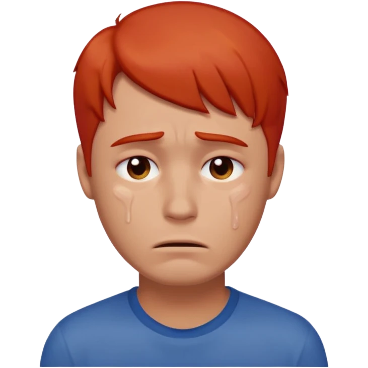 man with no red or orange hair. His face is intensely red, visibly flushed and over-reddened, as if he's been crying hard. His expression is sad, and a single clear tear flows down his cheek. The style should be simple, clean, and consistent with modern emoji design. emoji