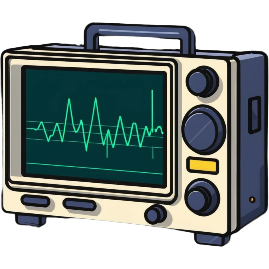 An oscilloscope electronic test instrument with sine wave pattern on display screen emoji