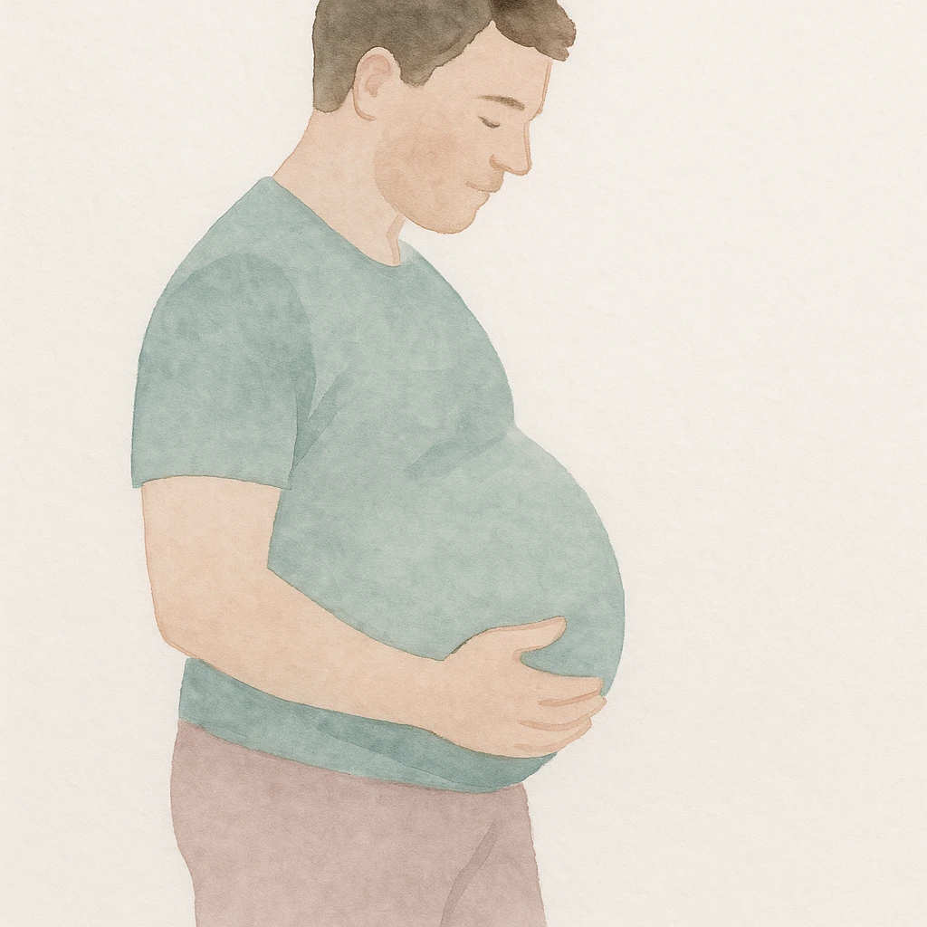 pregnant man, watercolor art style, delicate brush strokes, soft colors, artistic emoji