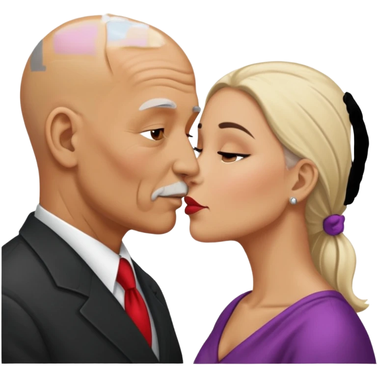 Old Bald Hispanic man kissing white dark blonde woman emoji
