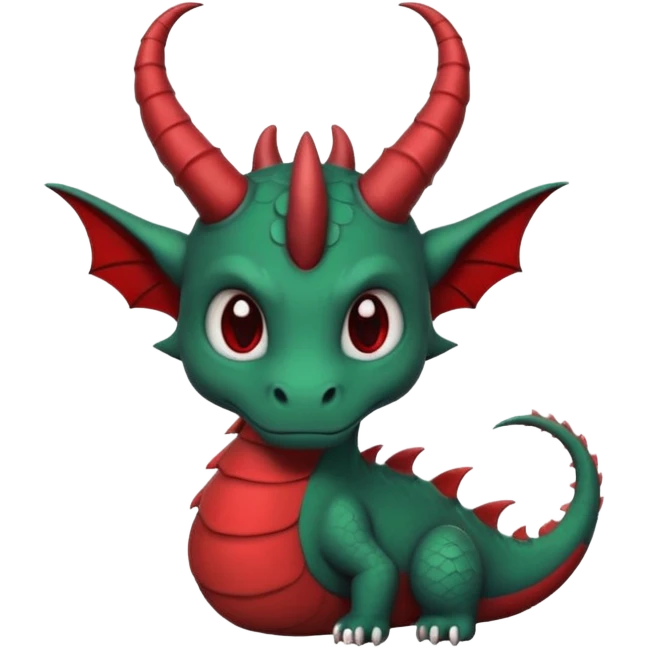 cute-but-dark dragon emoji, Burtonesque gothic illustration,  muted palette with single accent (blood red or emerald), spiral horns, simple silhouette readable at 72x72, hand-drawn texture, minimal details, round sticker composition, --ar 1:1 emoji
