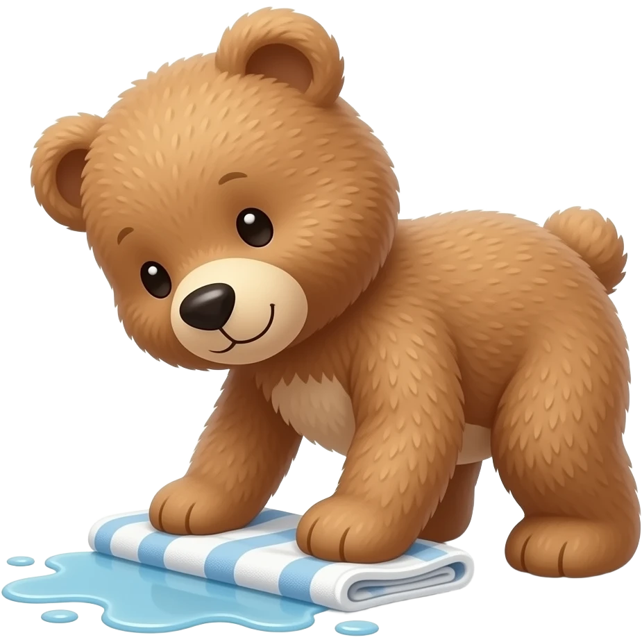 teddy bear cleaning spilled water on the floor with a towel emoji