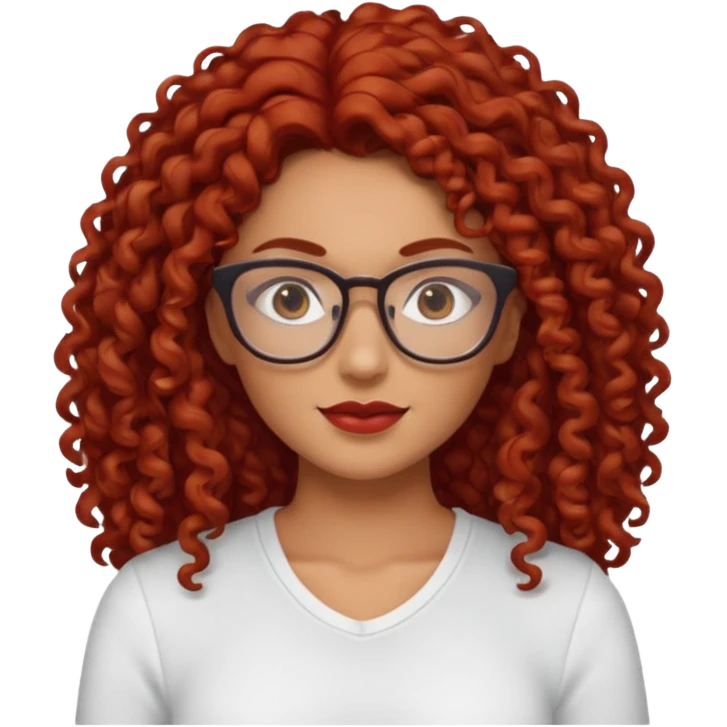rizada peli roja tono fuerte , trigueña , con lentes y top blanco pelo largo  emoji