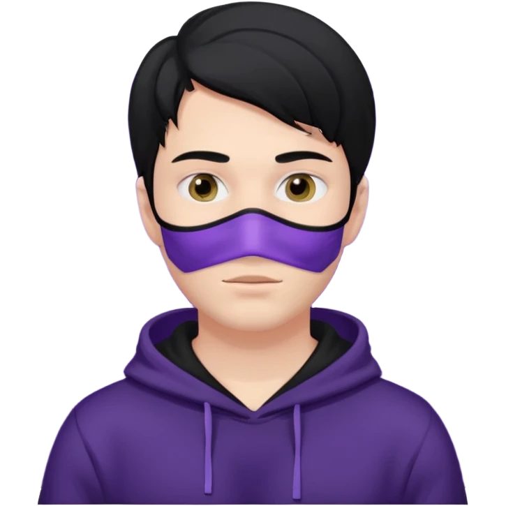 white man with black hair and black hoodie violett face mask emoji