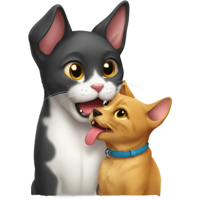Cat licking dog emoji