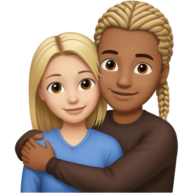 dirty blonde girl with straight hair and medium toned guy with dark brown cornrows hair hugging emoji