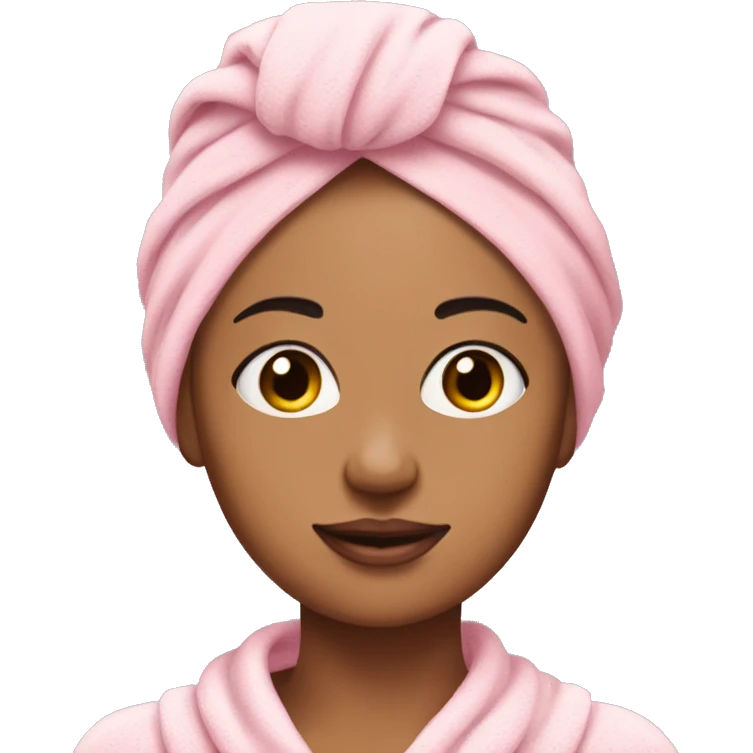 tan skinned woman with baby pink towel on her head and semi long eyelashes emoji