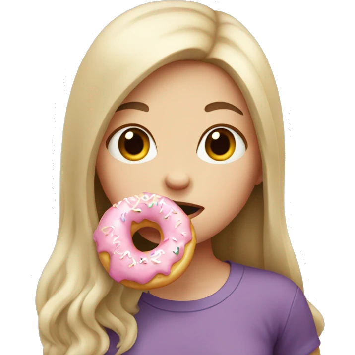 White skin girl with long hair biting a donut emoji
