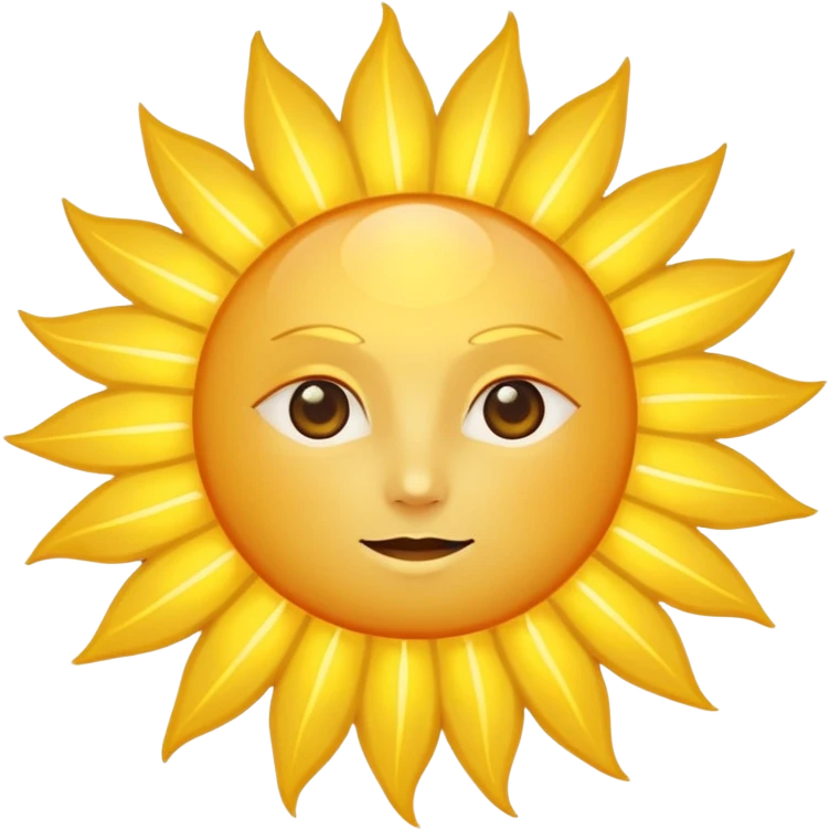 A large, bright sun, with an intense yellow center and golden rays surrounding it, illuminated and vibrant. emoji
