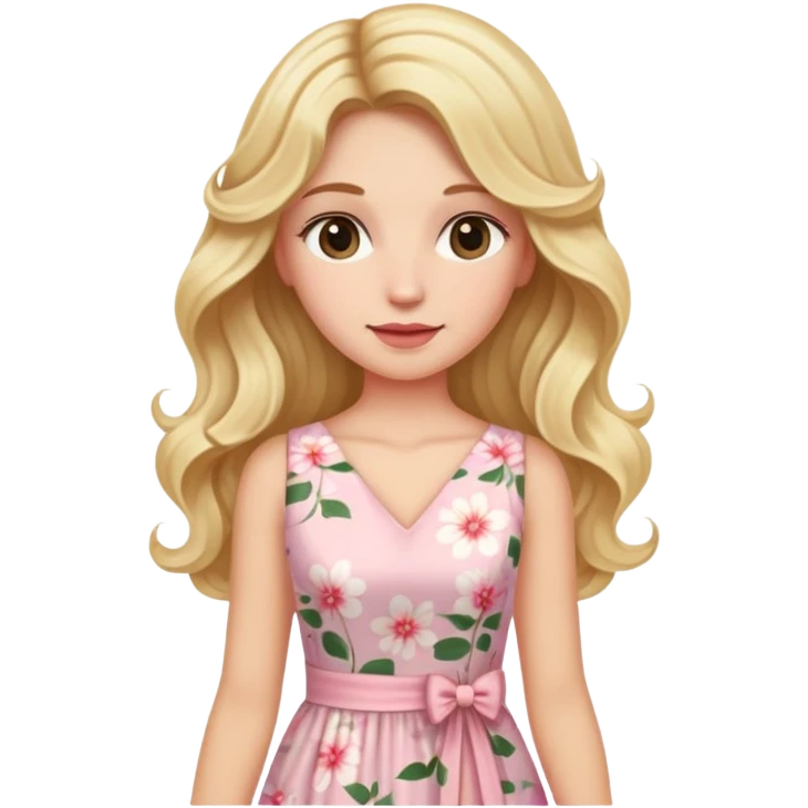 Evite skin lady with blonde long wavy hair with a light pink flowered dress emoji