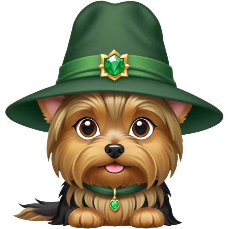Yorkshire terrier with Minerva McGonagall's hat emoji