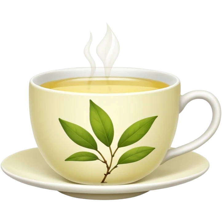 White tea cup with leaf emoji