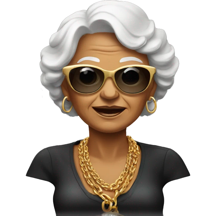 rich grandma in sunglasses with a gold chain emoji