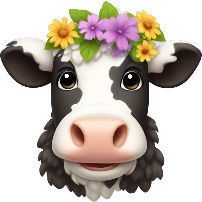 Fluffy cow with flowers on the head emoji