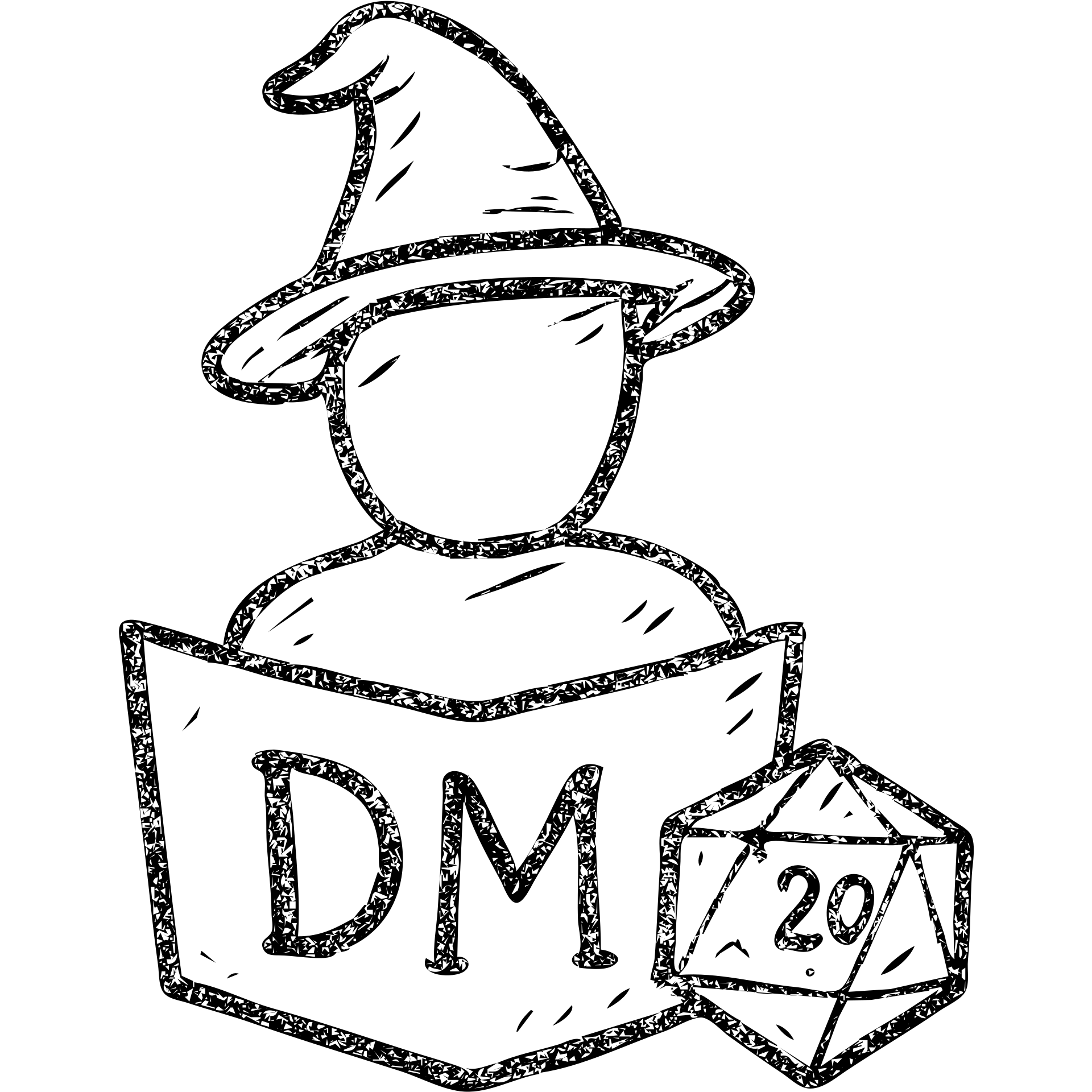minimalist hand-drawn outlined icon representing Dungeon Master for DnD TTRPGs with worn distressed effect emoji