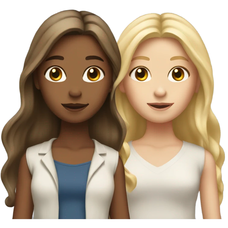 Three girls , one with long brown hair , one with long blonde hair and one with long blonde hair .  emoji