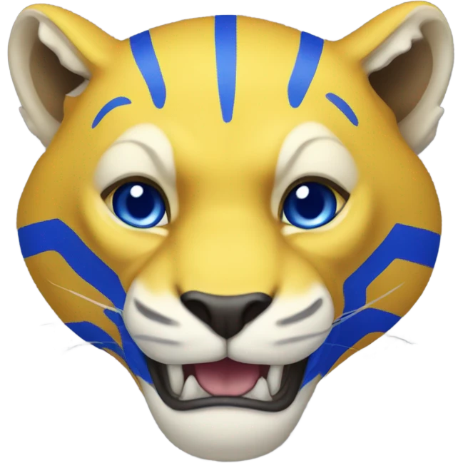 Bright yellow sabertooth with royal blue stripes emoji
