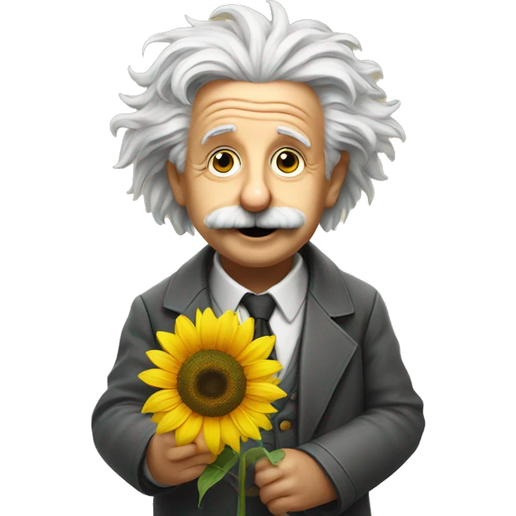 Albert Einstein holds a sunflower in his hands emoji