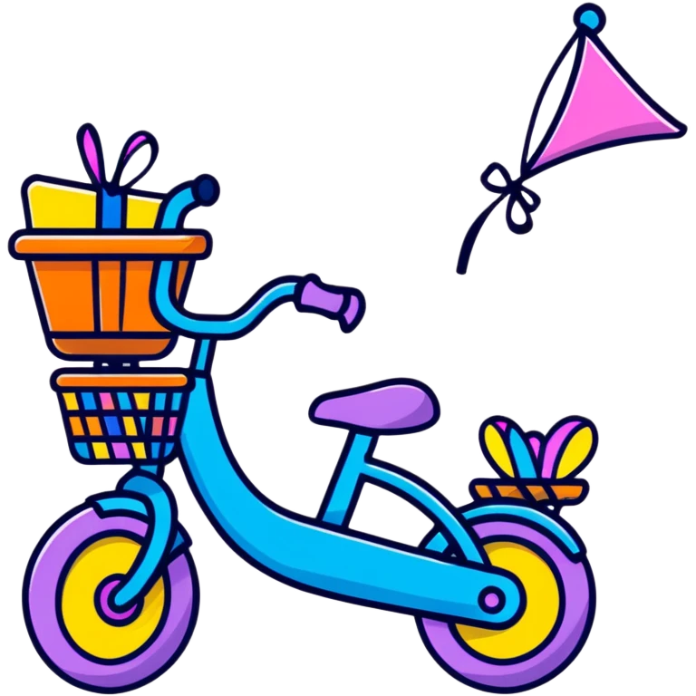 small kids bike in soft pastel pink with a basket and streamers emoji
