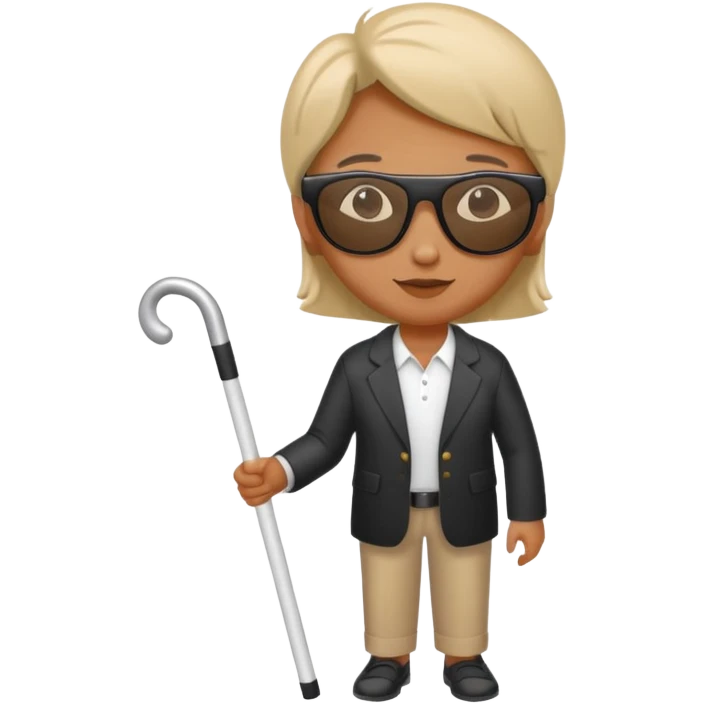 A blind person wearing sunglasses and holding a guide cane emoji