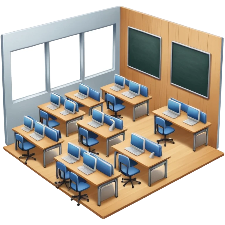 large study space with students working separately emoji