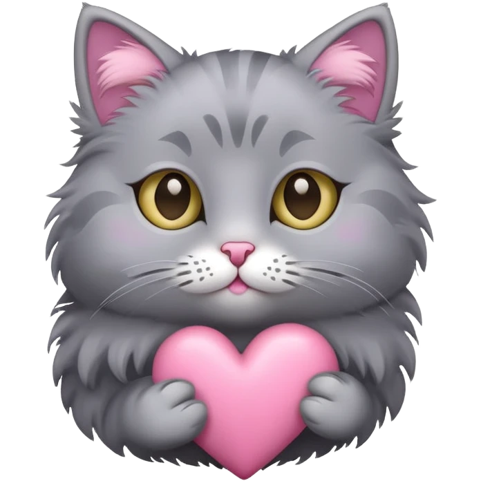 Grey cat with pink heart emoji
