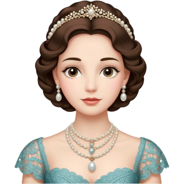 An emoji portrait of an Italian noblewoman. She wears a lavish gown with intricate lace details and a pearl necklace. Her expression is serene and elegant. emoji