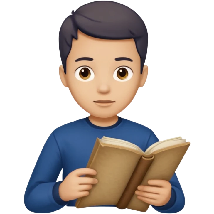joven con camiseta azul oscuro leyendo un pergamino emoji