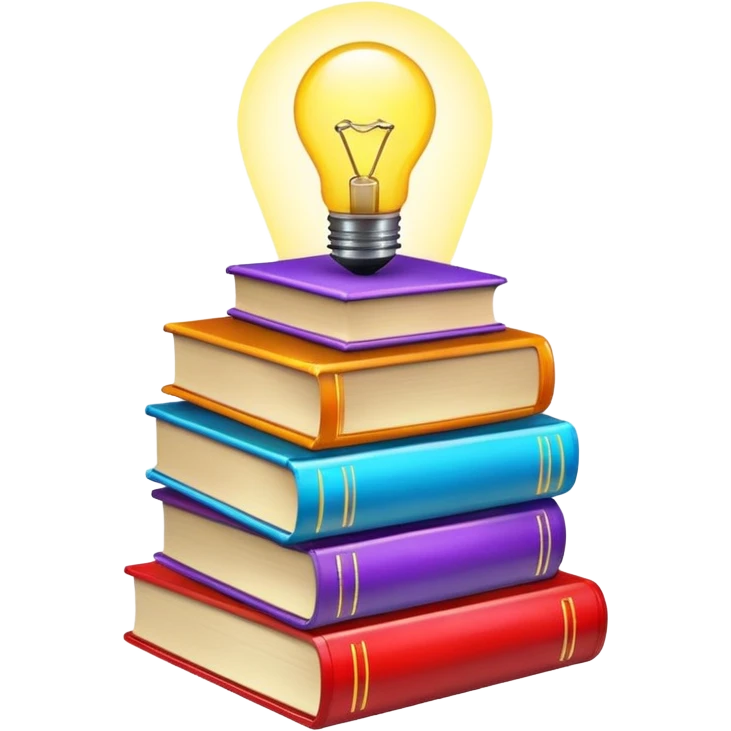 stack of books with a glowing idea symbol emoji